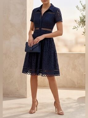 Ever New Melbourne Navy Lace Cutout Button Front Dress Size 0